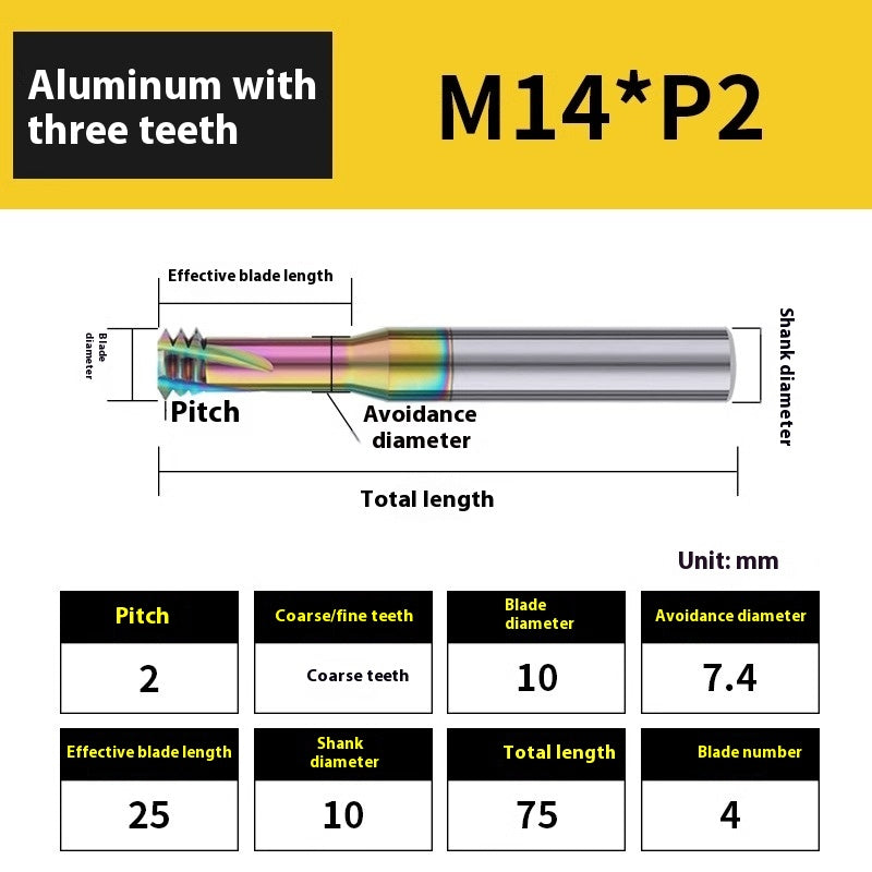 2136-65° aluminum with colorful thread milling cutter lengthened single tooth three-tooth full thread machining center tungsten carbide milling cutter M3M4M5 Shandong Denso Pricision Tools Co.,Ltd.